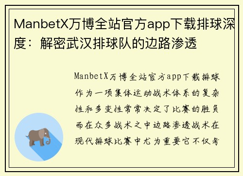 ManbetX万博全站官方app下载排球深度：解密武汉排球队的边路渗透